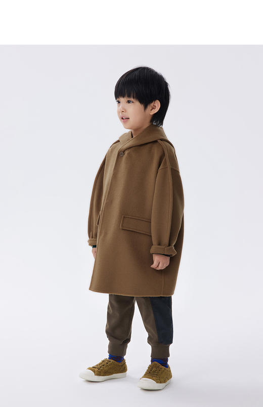 JNBY   22年冬款  宽松连帽中长款呢大衣  1MA811660 商品图4