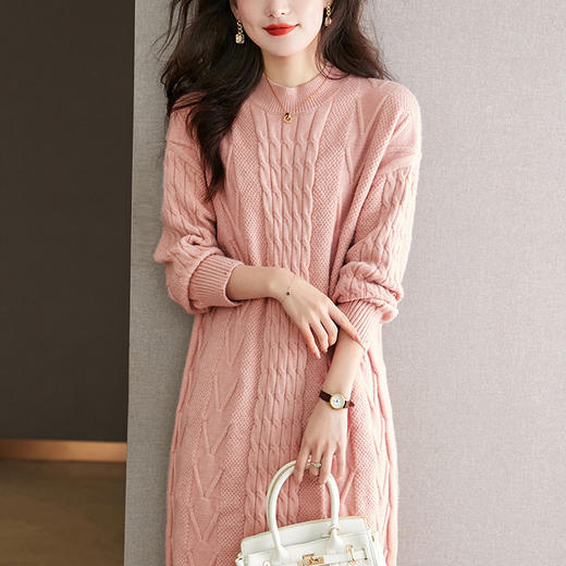 中长款绞花毛衣裙，加厚配大衣内搭裙直筒针织裙CC-22-5102 商品图0
