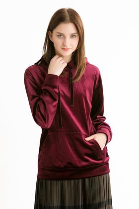 OCHIRLY欧时力 酒红色丝绒连帽卫衣 44