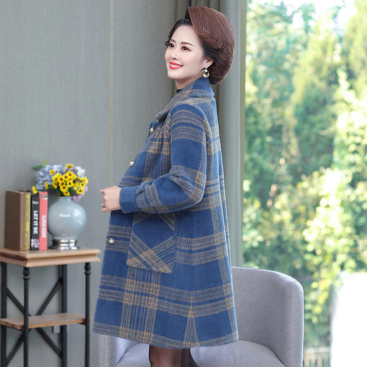 CY884 秋冬水貂绒外套中长款洋气加肥加大码中老年女格子毛呢大衣 商品图0