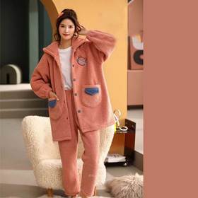 女士秋冬季加厚睡衣套装中长款加绒双层[FF22838]