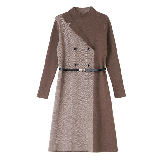 冬季新款，遮肉显瘦不规则拼色洋气半高领针织连衣裙女HR-YBER2321 商品图4