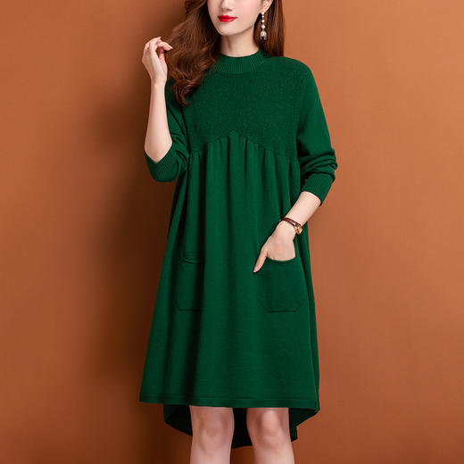 前短后长连衣裙，大码胖mm遮肚藏肉裙子200斤秋冬中长款毛衣裙洋气CC-92108 商品图8