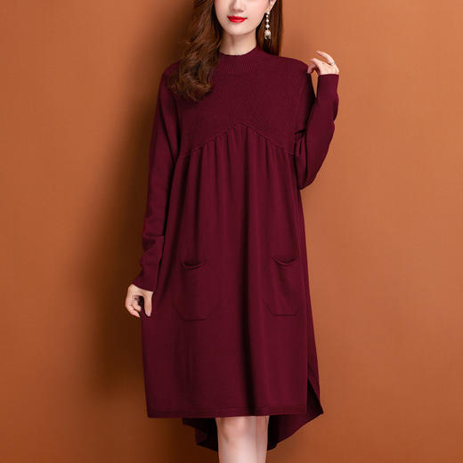 前短后长连衣裙，大码胖mm遮肚藏肉裙子200斤秋冬中长款毛衣裙洋气CC-92108 商品图6