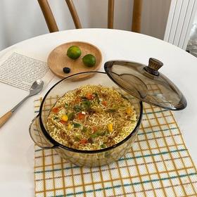  玻璃煲 茶色玻璃双耳带盖泡面碗耐高温家用大号汤碗jsr12