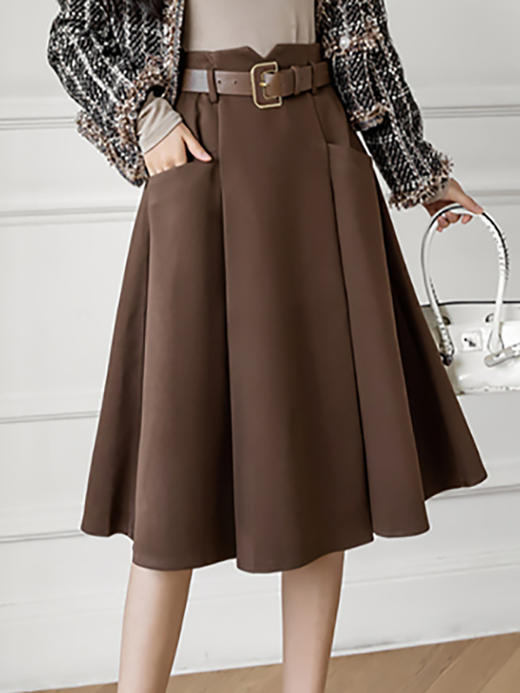 MZ10910 爆款半身裙子女士装春秋冬2022年新款高腰百褶a字中长伞裙 商品图4