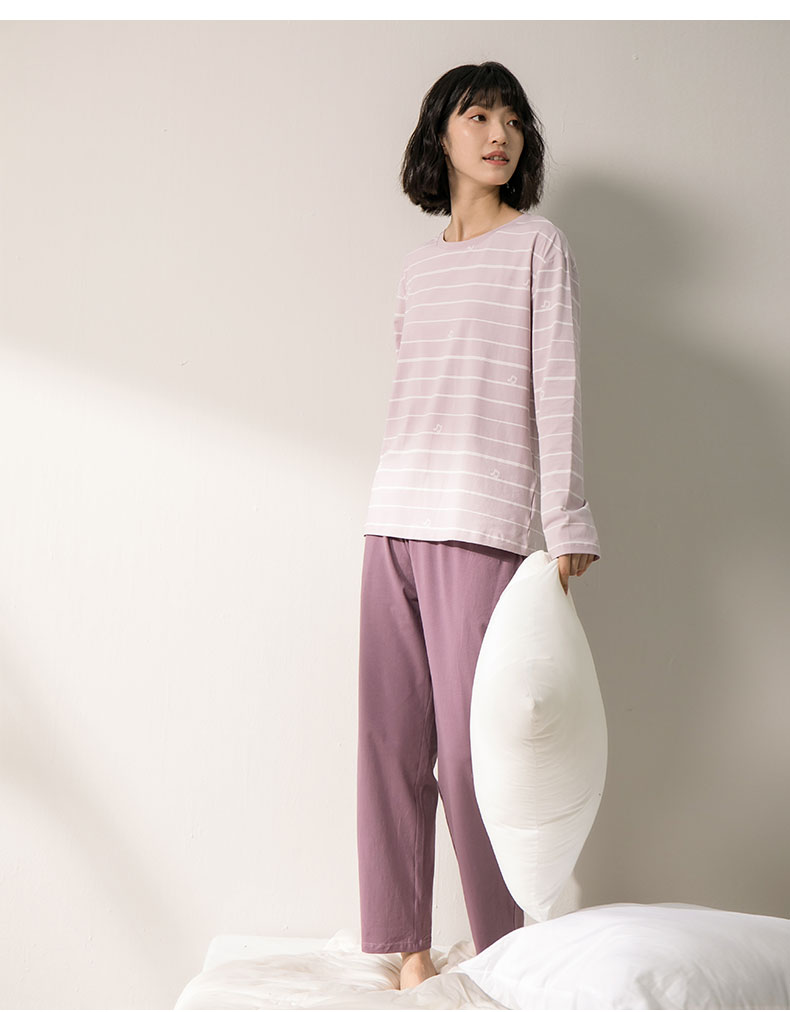 康妮雅睡衣家居服 女式长袖长裤套头套装