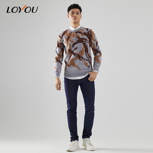 【名盾】LOYOU/朗逸秋冬男士新款毛衫休闲百搭印花图纹羊毛针织衫 商品图3