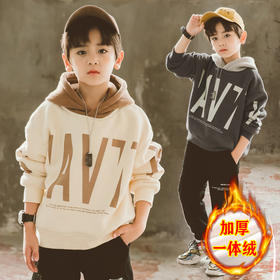MLY-9-16 儿童装男童冬装加绒卫衣一体绒秋冬款2022新款男孩冬季加厚连帽潮