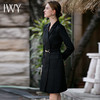 IWY/赫本风黑色连衣裙女秋冬缎面暗花纹长袖西服裙高级Q758 商品缩略图4