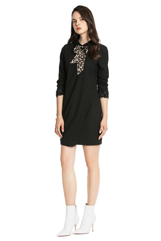 MAISON LILAS 黑色拼接式优雅连衣裙 4084 商品图1