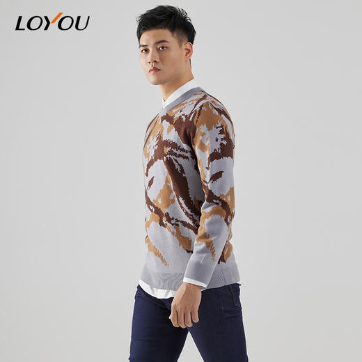 【名盾】LOYOU/朗逸秋冬男士新款毛衫休闲百搭印花图纹羊毛针织衫 商品图0