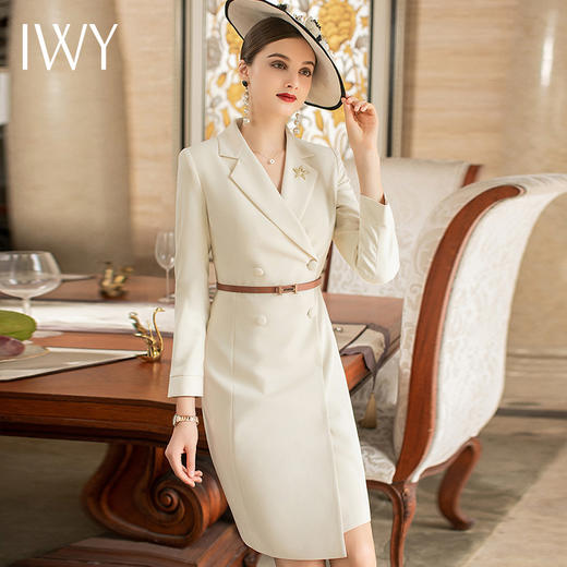 IWY/杏色主持人正装女西装连衣裙高端质感米白色西服裙子工作服职Q824 商品图2