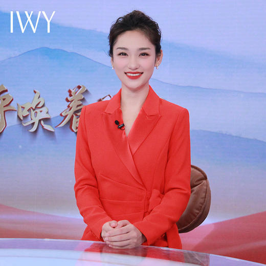 IWY/高级感绸缎领拼接西装连衣裙女红色艺考播音主持人正装礼服职业裙194035Q1 商品图1