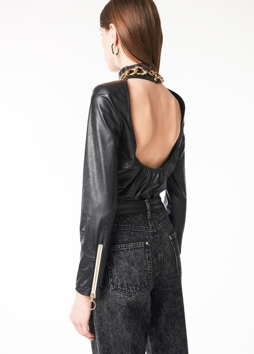 弹力皮革露背上衣 商品图1