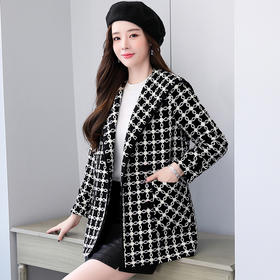 小个子毛呢大衣2022年新款加厚时尚气质宽松格纹冬季外套HR-WS22859