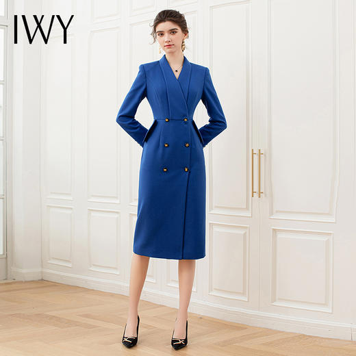 IWY/高端宝蓝色西装连衣裙女秋季时尚气质工作服双排扣职Q810 商品图0