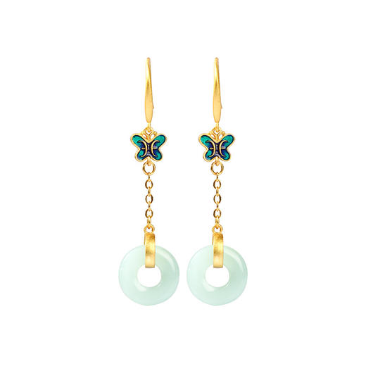 CP671 小众蝴蝶仿和田玉平安扣复古耳环 商品图2