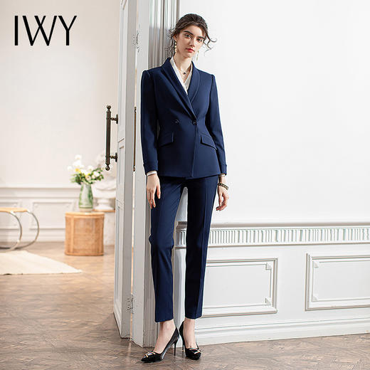 IWY/高级感商务总裁西装套装女气质干练藏青色西服工装销售工作服秋CP1602 商品图0