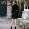 IWY/赫本风黑色连衣裙女秋冬缎面暗花纹长袖西服裙高级Q758 商品缩略图3