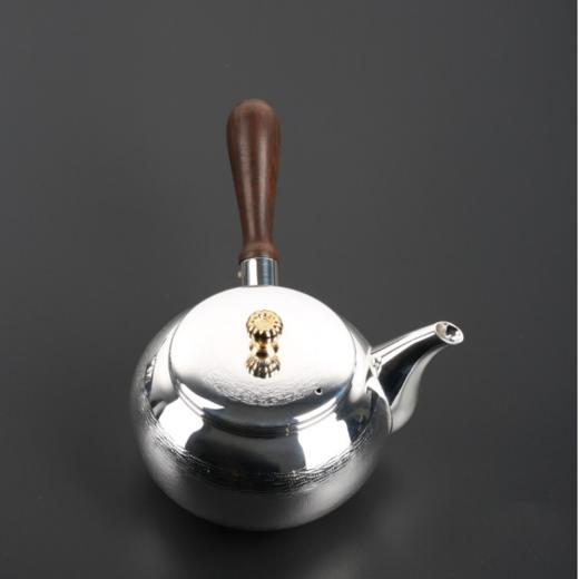 日本进口银川堂 银本铺铜胎镀银檀木侧把亮银急须泡茶壶 功夫茶具 商品图2