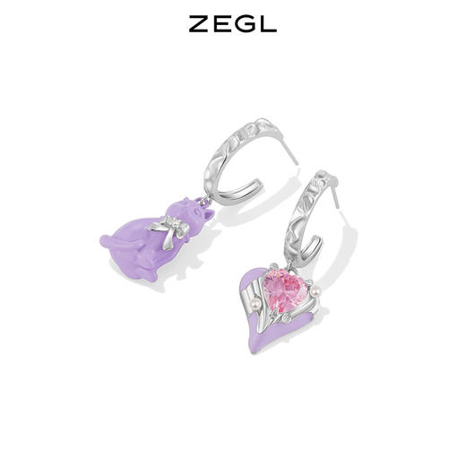 ZEGL设计师奶油少女系列猫咪爱心耳环女小众紫色耳钉银针秋冬耳饰 商品图0