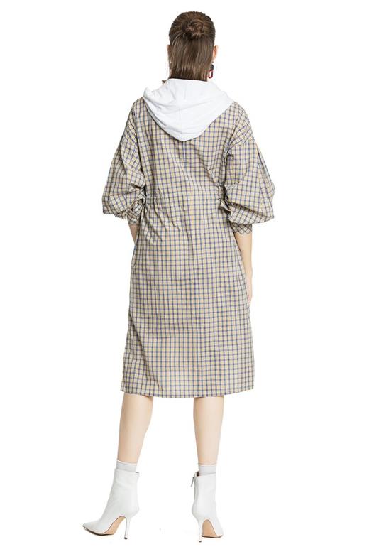 URBAN REVIVO 格纹系带连帽衬衫裙 4200 商品图3