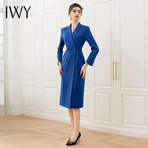 IWY/高端宝蓝色西装连衣裙女秋季时尚气质工作服双排扣职Q810 商品图1