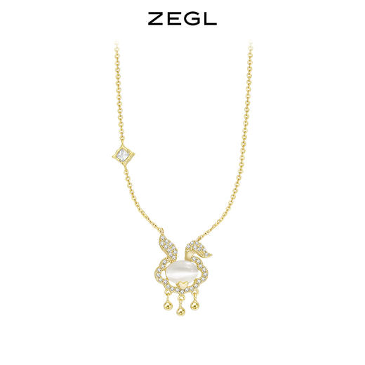 ZEGL设计师本命年系列如意锁兔子项链女925纯银小众猫眼石锁骨链 商品图0