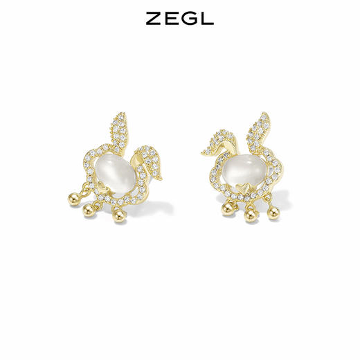 ZEGL设计师本命年系列如意兔子如意锁耳钉女猫眼石耳环银针耳饰品 商品图3