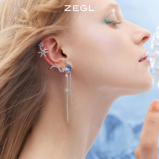 ZEGL设计师冰蓝雪花耳妆盘女耳夹女无耳洞耳环耳骨夹耳钉耳挂耳饰 商品图3