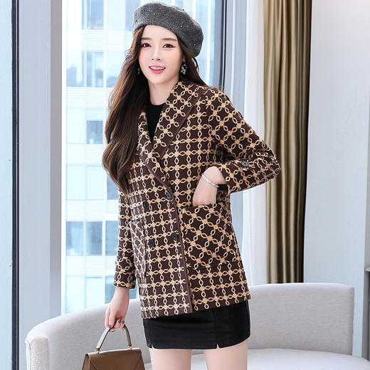 小个子毛呢大衣2022年新款加厚时尚气质宽松格纹冬季外套HR-WS22859 商品图1