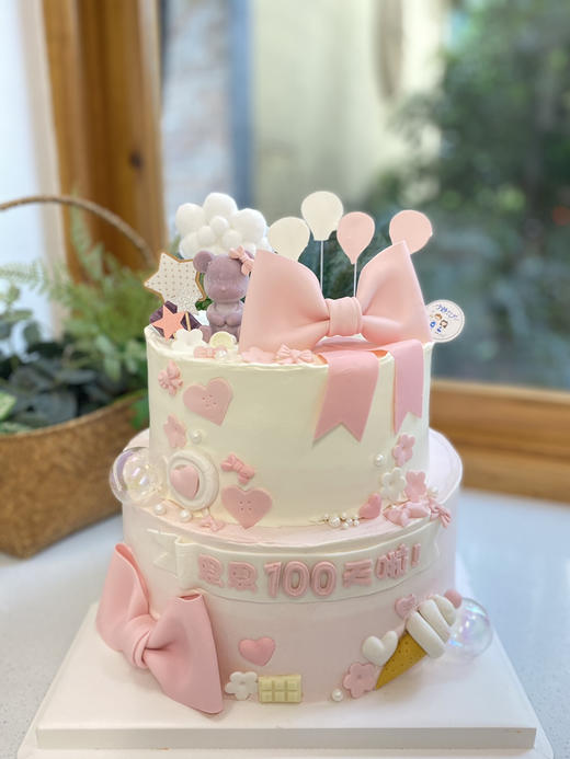 双层翻糖蝴蝶结熊 百天奶油蛋糕 下单前请仔细阅读商品详情 商品图1