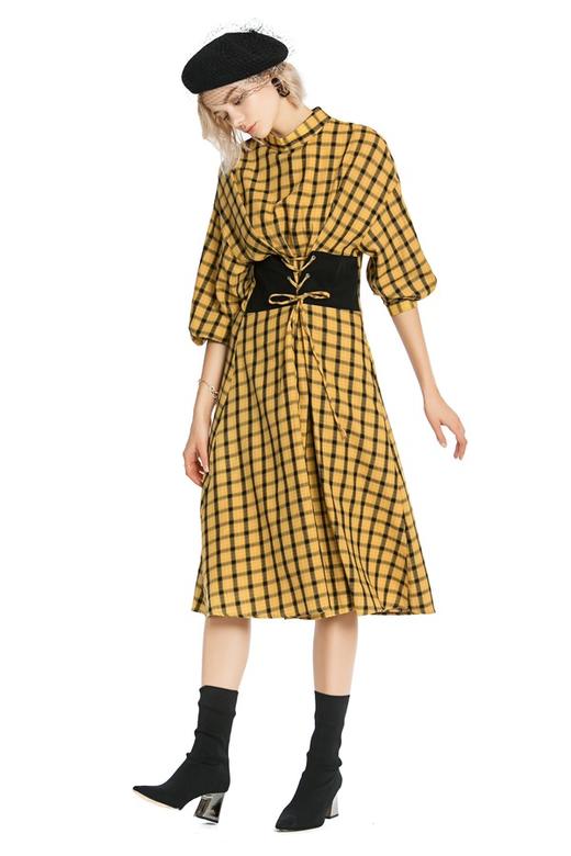 ibudu伊布都 绑带束腰格纹连衣裙 4215 商品图2