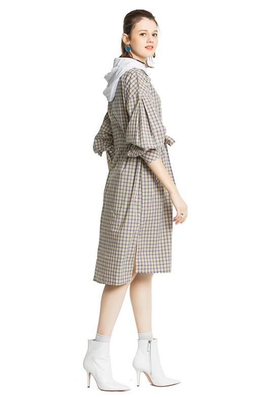 URBAN REVIVO 格纹系带连帽衬衫裙 4200 商品图2