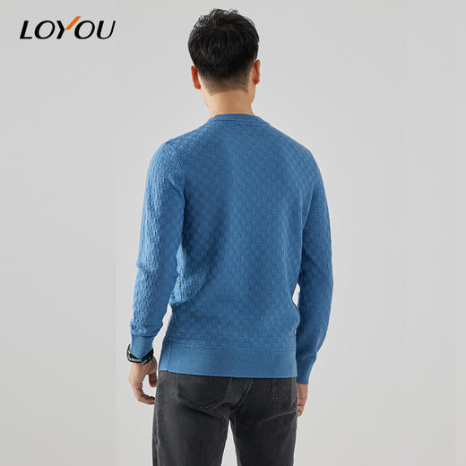 【名盾】LOYOU/朗逸2022秋冬新款男士圆领羊毛衫休闲百搭格纹毛衫打底衫 商品图3