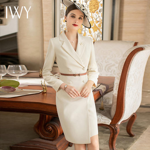 IWY/杏色主持人正装女西装连衣裙高端质感米白色西服裙子工作服职Q824 商品图1
