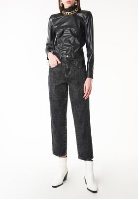 弹力皮革露背上衣