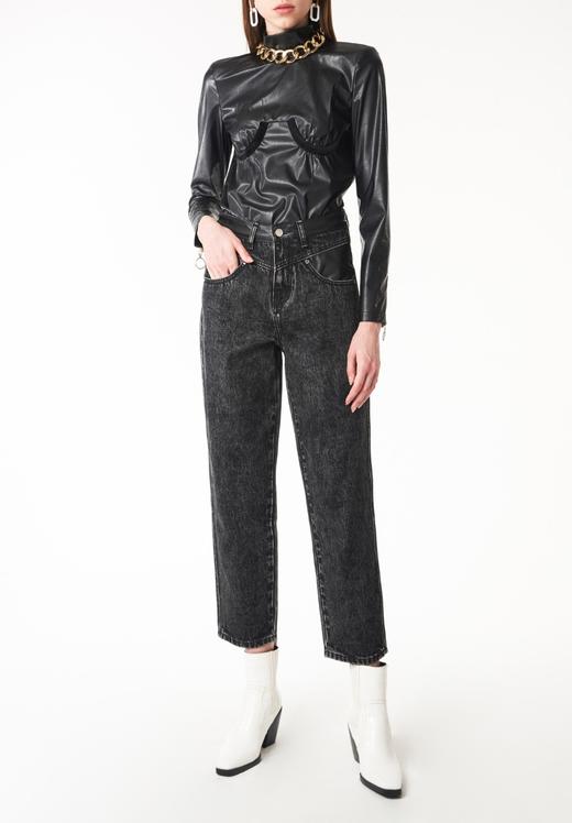 弹力皮革露背上衣 商品图0