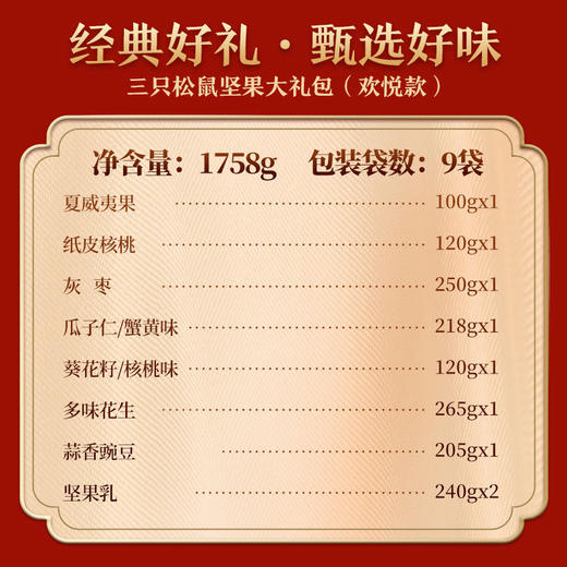 【会员满减专区】 三只松鼠_欢悦坚果大礼包1758g（9袋装） 商品图2