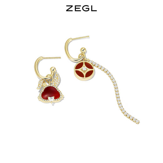 ZEGL设计师本命年系列发财兔子铜钱耳环女长款红玛瑙耳钉银针耳饰 商品图1