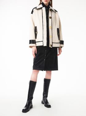 澳毛混纺黑白撞色外套