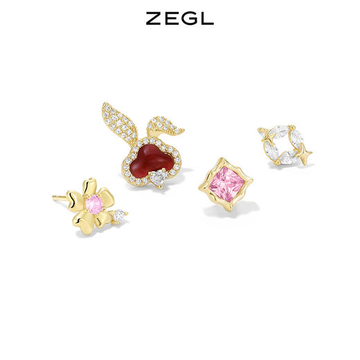 ZEGL设计师本命年系列如意兔子耳钉女红玛瑙耳环925银针耳饰套装 商品图3