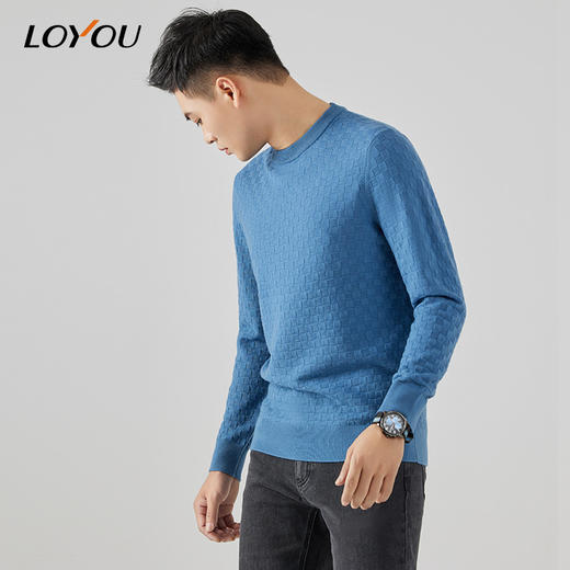 【名盾】LOYOU/朗逸2022秋冬新款男士圆领羊毛衫休闲百搭格纹毛衫打底衫 商品图2