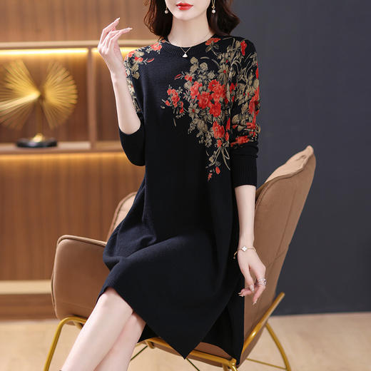 配大衣的印花毛衣连衣裙子圆领打底群加厚CC-38-8811 商品图2