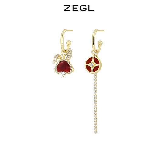ZEGL设计师本命年系列发财兔子铜钱耳环女长款红玛瑙耳钉银针耳饰 商品图0