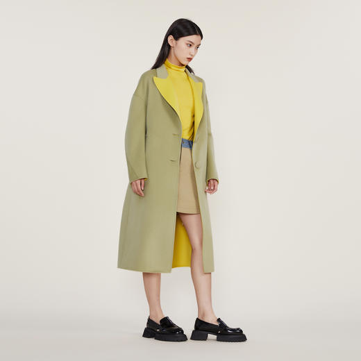谜底2022冬新款西装领长款羊毛呢大衣女复古双色双面呢224GD1559 商品图3