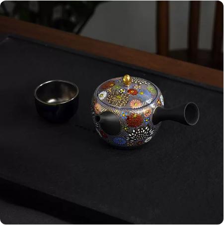 【样品特惠4折，仅1件，无货退款】日本进口常滑烧九谷金花诘黑泥急须茶壶泡茶壶茶具家用单个手工 商品图4