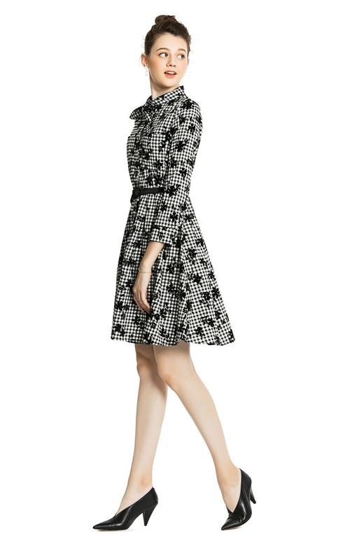 ROSEHOO 花朵装饰格纹衬衫裙 3984 商品图2