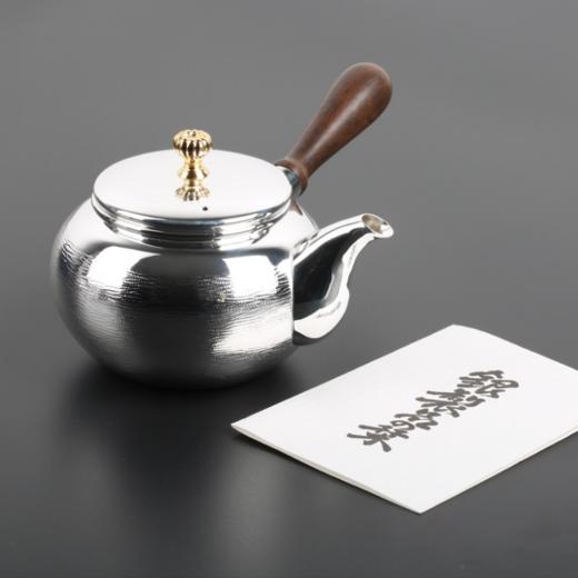 日本进口银川堂 银本铺铜胎镀银檀木侧把亮银急须泡茶壶 功夫茶具 商品图3